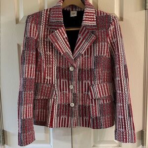 CAbi #6028 Patchwork Blazer Red and White Plaid Blazer M